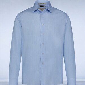 American Heritage Men Mini Geo Gingham Blue Button Down Long Sleeve Shirt NEW XL